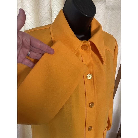 Vintage 1960’s 1970’s‎ Yellow Collared Wide Leg Pant Suit Large Size 14 Stretchy - Picture 4 of 7